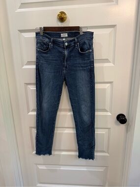 AGOLDE Sophie Crop High Rise Skinny Jeans Raw Hem Blue Wash Size 30